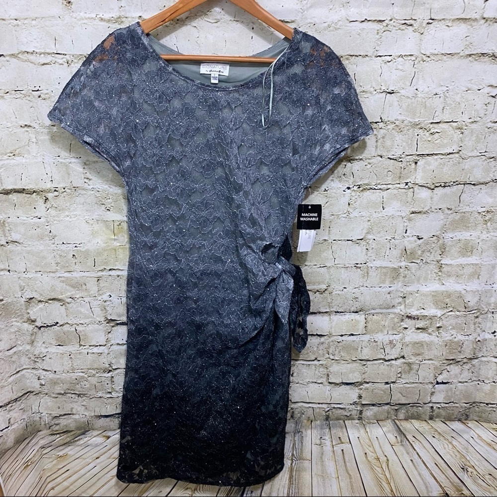 NWT Signature Robbie Bee Gray Black Ombre Floral Lace Sheath Dress